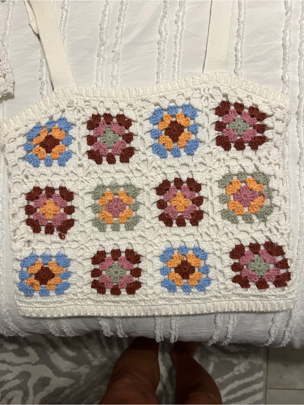 Hollister Cream Crochet Tank with Multicolor Crochet Flowers